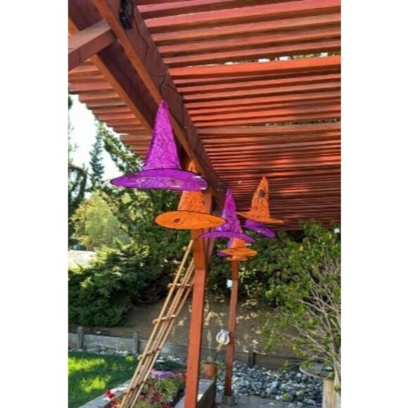 Halloween Decorations 8 Pcs Lighted Hanging Witch Hats, Remote Control - Picture 2 of 2